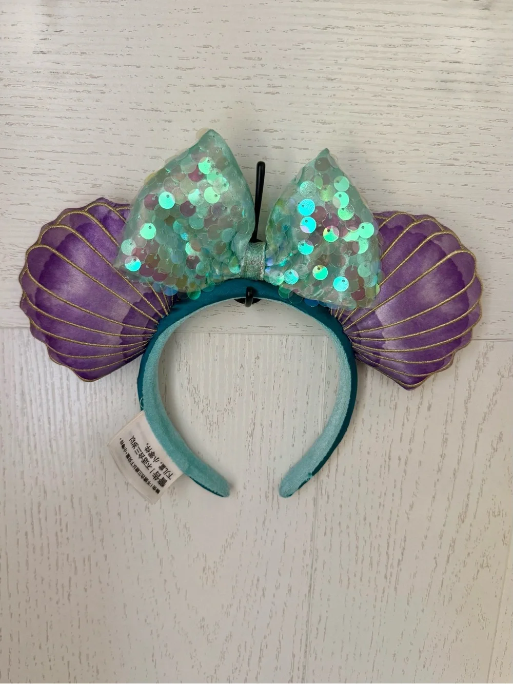 Disney Ariel Mermaid Seashell Ears Headband with Iridescent Aqua Sequin Bow